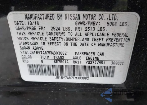 2015 Infiniti Q50 Premium from USA, damaged, VIN JN1BV7AR7FM393662